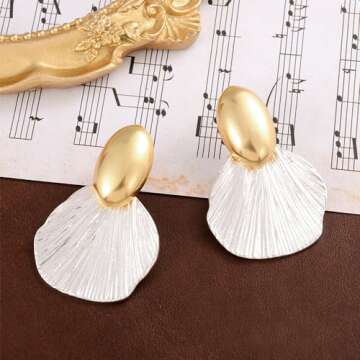 GretWal 18K Gold Plated Bow Earrings Studs for Women (Gold Shell Dangle)