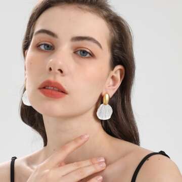 GretWal 18K Gold Plated Bow Earrings Studs for Women (Gold Shell Dangle)