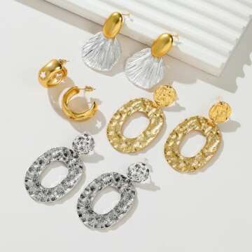 GretWal 18K Gold Plated Bow Earrings Studs for Women (Gold Shell Dangle)