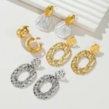 GretWal 18K Gold Plated Bow Earrings Studs for Women (Gold Shell Dangle)