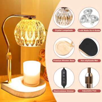 Candle Warmer Electric Wax Lamp - Candle Melt Lamp with Timer Dimmable Table Lamp Adjust Height for ...
