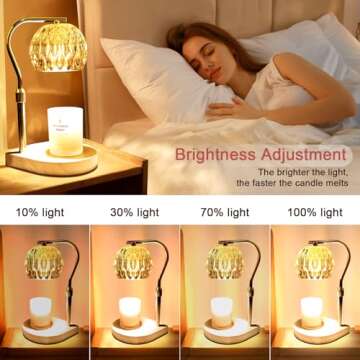 Candle Warmer Electric Wax Lamp - Candle Melt Lamp with Timer Dimmable Table Lamp Adjust Height for Jar Candles House Warming Gifts Home Bedroom Decor Candle Light with 3 Bulbs (Amber shade 01)