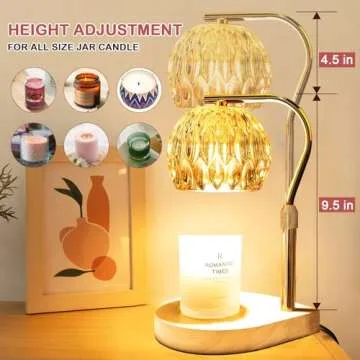 Candle Warmer Electric Wax Lamp - Candle Melt Lamp with Timer Dimmable Table Lamp Adjust Height for Jar Candles House Warming Gifts Home Bedroom Decor Candle Light with 3 Bulbs (Amber shade 01)