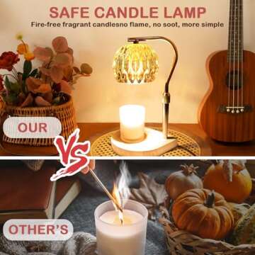 Candle Warmer Electric Wax Lamp - Candle Melt Lamp with Timer Dimmable Table Lamp Adjust Height for Jar Candles House Warming Gifts Home Bedroom Decor Candle Light with 3 Bulbs (Amber shade 01)
