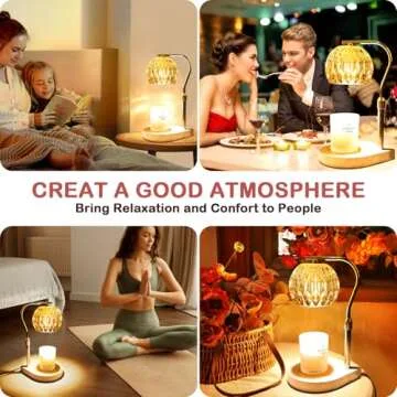 Candle Warmer Electric Wax Lamp - Candle Melt Lamp with Timer Dimmable Table Lamp Adjust Height for Jar Candles House Warming Gifts Home Bedroom Decor Candle Light with 3 Bulbs (Amber shade 01)
