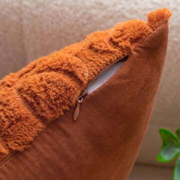 COSIBONO Pumpkin Fall Decorative Throw Pillow Covers 18"x18", Set of 2 Rust Red Soft Faux Fur Pillow Covers for Autumn Harvest, Fluffy Plush Accent Pillow Cases for Farmhouse Couch Cushion Covers