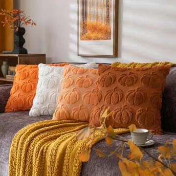 COSIBONO Pumpkin Fall Decorative Throw Pillow Covers 18"x18", Set of 2 Rust Red Soft Faux Fur Pillow Covers for Autumn Harvest, Fluffy Plush Accent Pillow Cases for Farmhouse Couch Cushion Covers