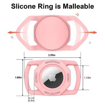 SANKALA Airtag Dog Collar Holder, [1 Pack] Waterproof Airtag Case for Dog Collar, TPU & Silicone Full Body Covered Anti-Lost Apple Air Tag Collar Holder Airtag Case for Pet Collar Backpack, Pink