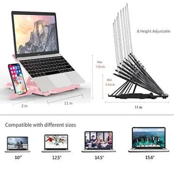 Viwind Laptop Stand for Desk,Ergonomic Adjustable Computer Stand Riser,Portable Notebook Holder Mount Tablet Elevator with Heat-Vent&Phone Stand for MacBook,Dell,Thinkpad,More 10-15.6" Laptop-Pink