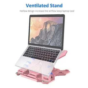 Viwind Laptop Stand for Desk,Ergonomic Adjustable Computer Stand Riser,Portable Notebook Holder Mount Tablet Elevator with Heat-Vent&Phone Stand for MacBook,Dell,Thinkpad,More 10-15.6" Laptop-Pink