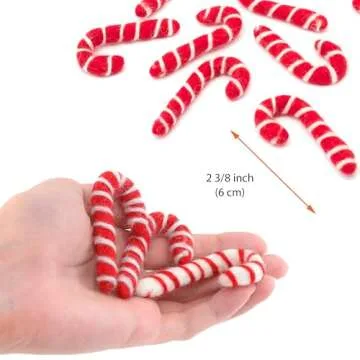 Glaciart Felt Candy Cane Ornaments - Set of 10 for Christmas