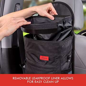 Lusso Gear Spill-Proof Car Trash Can - Easy to Clean Hanging Garbage Bin - Leak-Proof Lid, Removable Liner, Waterproof - Keeps Truck, SUV, Car, Minivan Clean & Odor Free - 2.5 Gallon Tan Car Trash Can