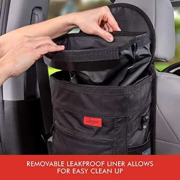 Lusso Gear Spill-Proof Car Trash Can - Easy to Clean Hanging Garbage Bin - Leak-Proof Lid, Removable Liner, Waterproof - Keeps Truck, SUV, Car, Minivan Clean & Odor Free - 2.5 Gallon Tan Car Trash Can