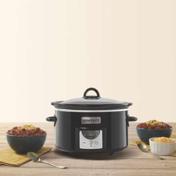 Crock-Pot Portable 4 Quart Stainless Steel Large Slow Cooker for Small Kitchen with Locking Lid, Handles, and Digital Automatic Timer, Black