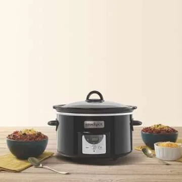 Crock-Pot Portable 4 Quart Stainless Steel Large Slow Cooker for Small Kitchen with Locking Lid, Handles, and Digital Automatic Timer, Black