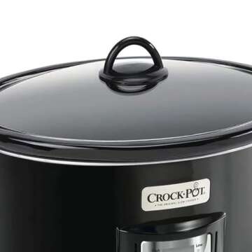 Crock-Pot Portable 4 Quart Stainless Steel Large Slow Cooker for Small Kitchen with Locking Lid, Handles, and Digital Automatic Timer, Black
