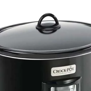 Crock-Pot Portable 4 Quart Stainless Steel Large Slow Cooker for Small Kitchen with Locking Lid, Handles, and Digital Automatic Timer, Black