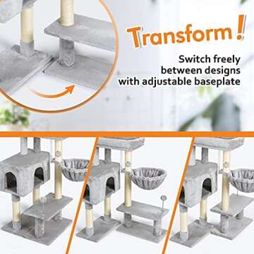 rabbitgoo Cat Tree Cat Tower with Adjustable Base, Small Cat Tree for Indoor Cats, Multi-Level Cat Condo with Scratching Posts & Large Perch, Cat Climber Stand for Small Kittens, 38" Tall (Grey)