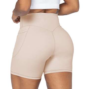 Sunzel 8" / 5" / 3" Biker Shorts for Women with Pockets, High Waisted Yoga Workout Shorts Beige Medi...