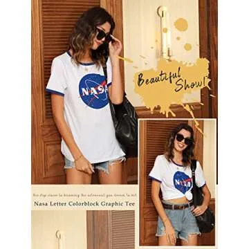 Ezcosplay NASA Graphic Tee for Women Stylish Space Shirt