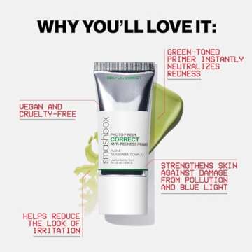 Smashbox Photo Finish Correct Anti-Redness Makeup Primer | Soothing, Vegan + Cruelty Free, 1 Fl Oz