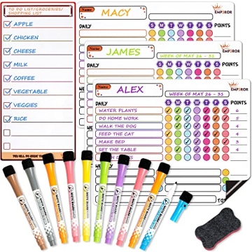 Magnetic Chore Chart Set - 3 Pcs Design with 10 Markers for Kids & Adults