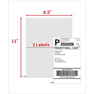 KKBESTPACK Half Sheet Shipping Labels for Laser and Inkjet Printers – 2 Per Page Self Adhesive Mailing Labels – White 8.5 x 5.5 (200 Labels) (2LP)
