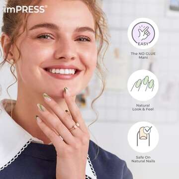 KISS imPRESS No Glue Mani Press On Nails, Design, 'On My Mind', White, Medium Size, Almond Shape, Includes 30 Nails, Prep Pad, Instructions Sheet, 1 Manicure Stick, 1 Mini File