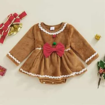 FIOMVA My First Christmas Baby Girl Outfit Newborn Velvet Ruffle Romper Dress Infant Bodysuit Cute F...