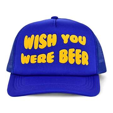 Lids Wish You were Beer Pop Culture Foam Trucker Adjustable Snapback Cap Royal Blue/Yellow
