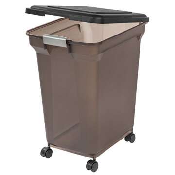 IRIS USA WeatherPro Airtight Dog Food Storage Container, Up to 58 lbs, Attachable Wheels, For Dog Cat Bird and Other Pet Food Storage Bin, Keep Fresh, Easy Mobility, BPA Free, Smoke