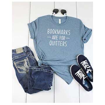 Bookmarks Are For Quitters T Shirt Womens T-Shirt Casual Top Graphic Tee Short Sleeve Shirt I Love Books T-Shirt Reading T Shirt