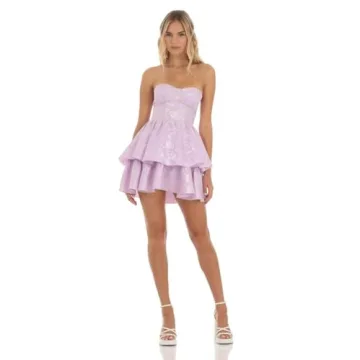 Eyhuoaa Strapless Ruffle Satin Mini Dress for Women