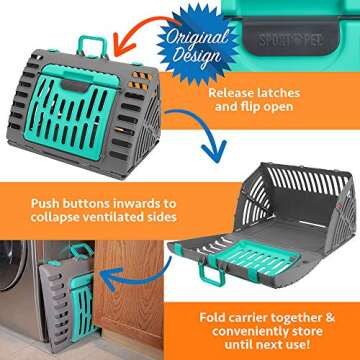 Sport Pet Designs Foldable Travel Cat Carrier - Front Door Plastic Collapsible Carrier Collection, W...