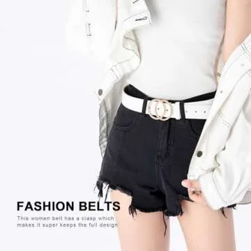IFENDEI Women Faux Leather Belt for Jeans Dress Waist Belts with Gold Ring Buckle White Large