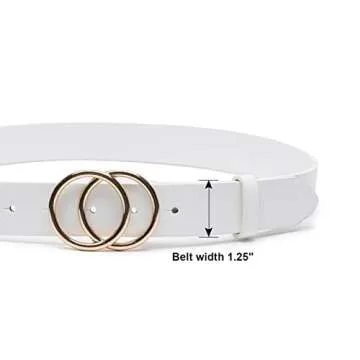 IFENDEI Women Faux Leather Belt for Jeans Dress Waist Belts with Gold Ring Buckle White Large