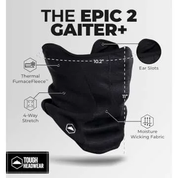 Tough Headwear Half Ski Mask for Men & Women, Winter Face Mask for Cold Weather, Half Balaclava Neck Gaiter Warmer, Motorcycle Face Mask