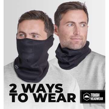 Tough Headwear Half Ski Mask for Men & Women, Winter Face Mask for Cold Weather, Half Balaclava Neck Gaiter Warmer, Motorcycle Face Mask