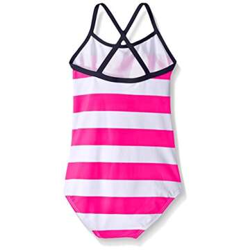 Kanu Surf Girls Beach Sport Banded 1 Piece Swimsuit, Layla Pink Stripe, 6X