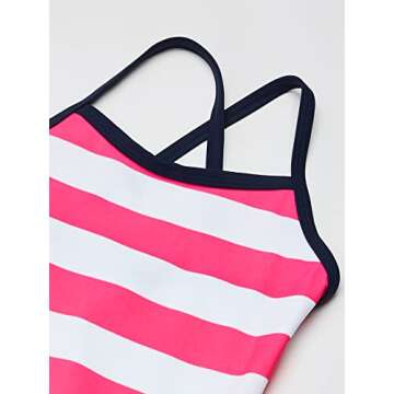 Kanu Surf Girls Beach Sport Banded 1 Piece Swimsuit, Layla Pink Stripe, 6X