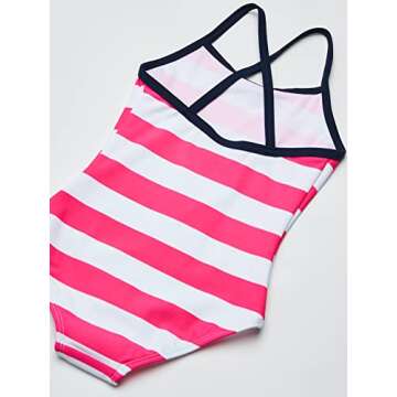 Kanu Surf Girls Beach Sport Banded 1 Piece Swimsuit, Layla Pink Stripe, 6X