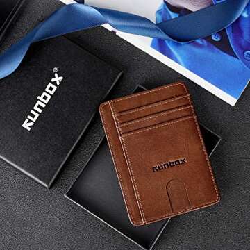 RUNBOX Black Slim Minimalist RFID Blocking Front Pocket Leather Wallets