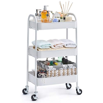 TOOLF 3 Tier Rolling Cart - No Screw Metal Utility Cart for Home & Office