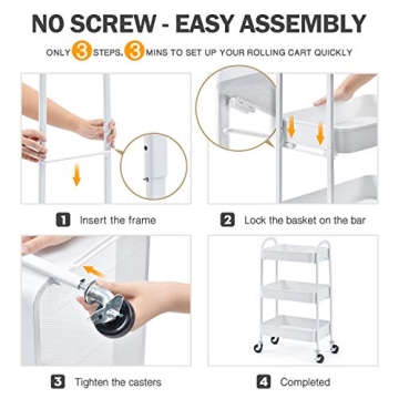 TOOLF 3 Tier Rolling Cart - Easy Assemble Utility Cart