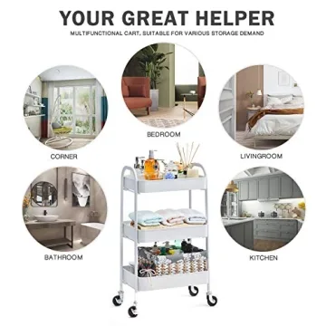 TOOLF 3 Tier Rolling Cart - Easy Assemble Utility Cart
