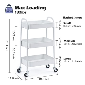 TOOLF 3 Tier Rolling Cart - Easy Assemble Utility Cart