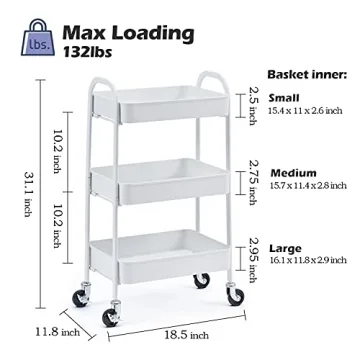 TOOLF 3 Tier Rolling Cart - Easy Assemble Utility Cart