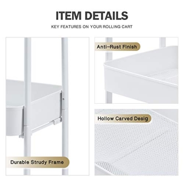 TOOLF 3 Tier Rolling Cart - Easy Assemble Utility Cart