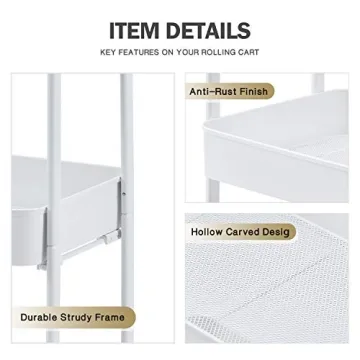 TOOLF 3 Tier Rolling Cart - Easy Assemble Utility Cart