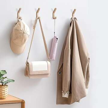 CRSWHA Natural Wood Wall Hooks,4 Pack Wall Mounted Wooden Coat Hooks,Modern Decorative Wooden Peg Ho...